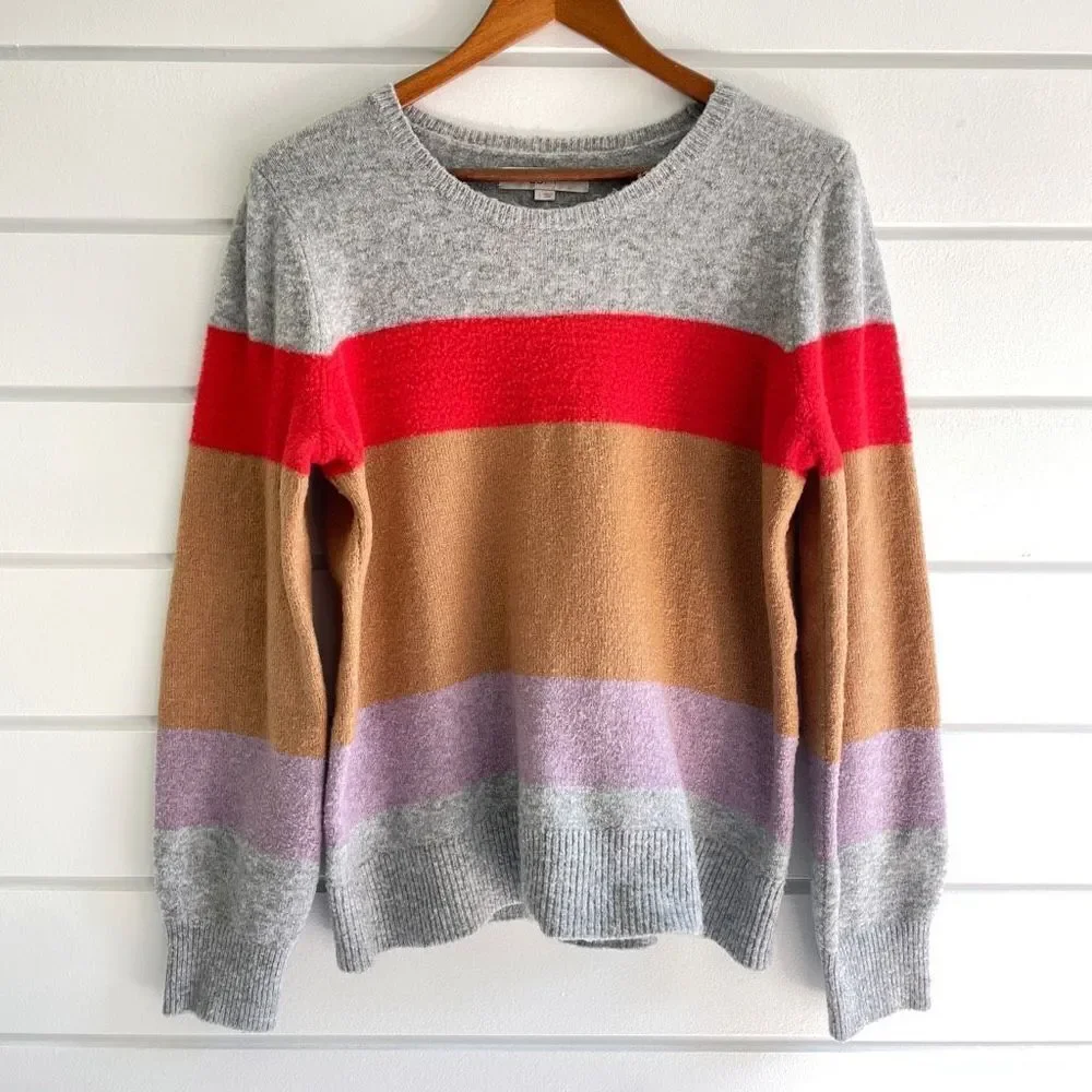 Loft Women's Multicolor Color Block Striped Wool Blend Pullover Sweater Large